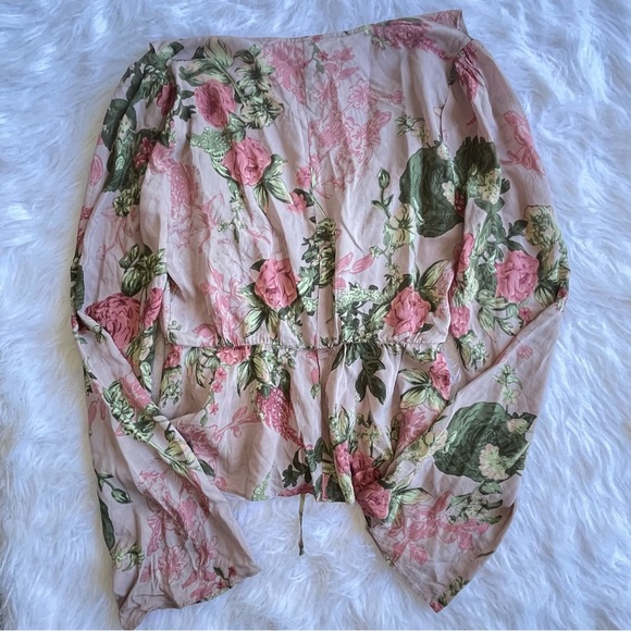 BCBGeneration Floral Print Pink Blouse Sheer w/ Tie - Picture 6 of 7